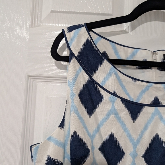 Talbots Blue White Linen Blend Sleeveless Knee Length Shift Dress in Size 16 - Picture 4 of 10
